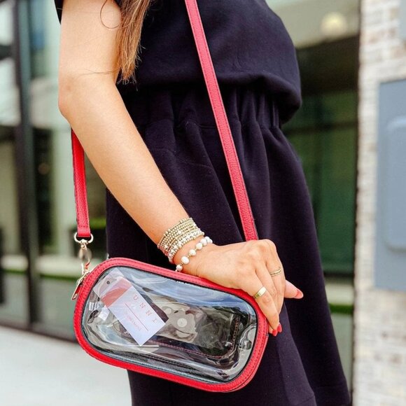 NWT RED Double Zipper Oval Clear Game Day/Stadium Bag - Picture 1 of 3